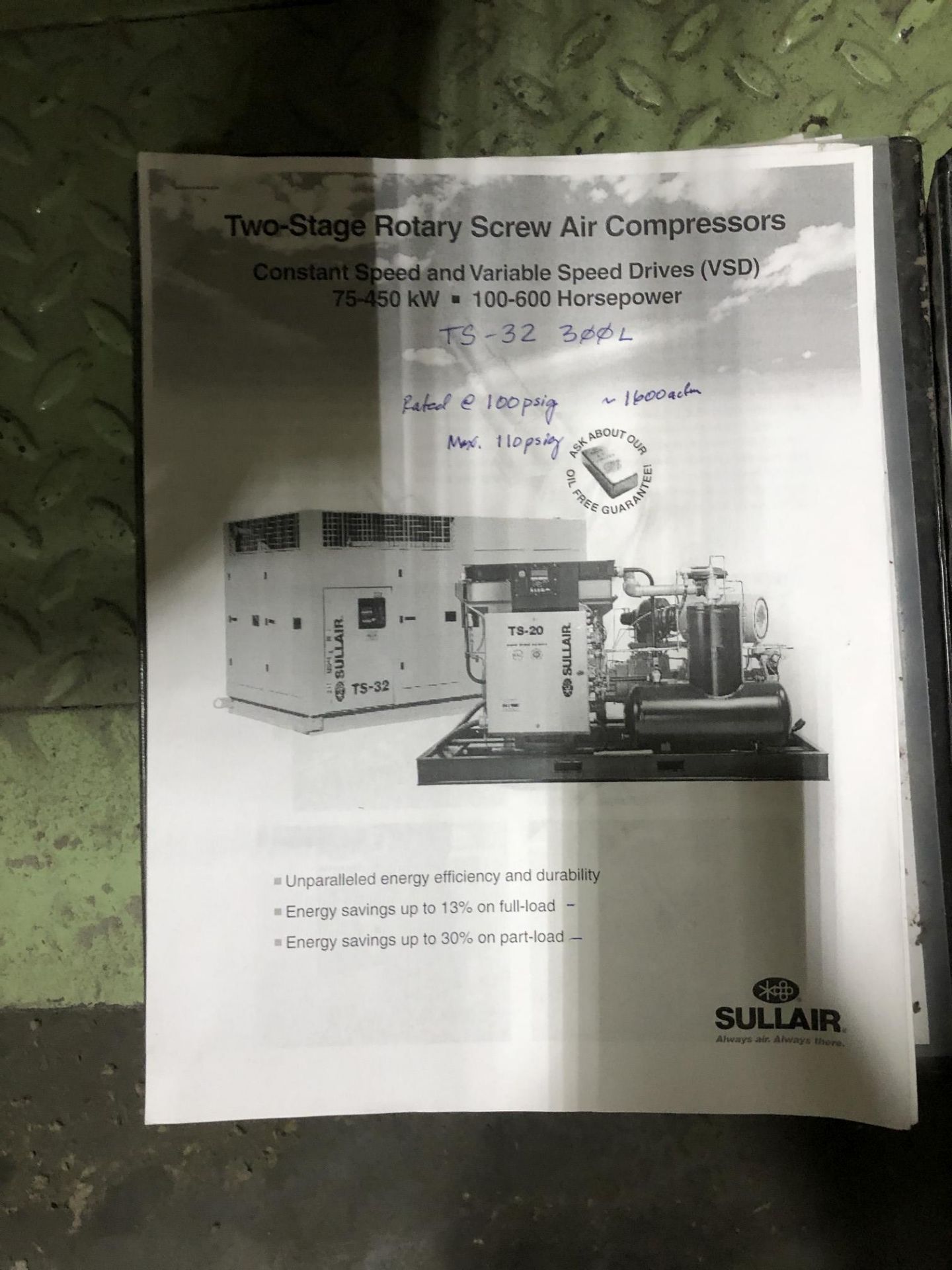 Sullair 300 HP Two-Stage Rotary Air Compressor, Model TS-32 300L ACAC, S/N 003-104255, (2) Sullair - Image 11 of 11