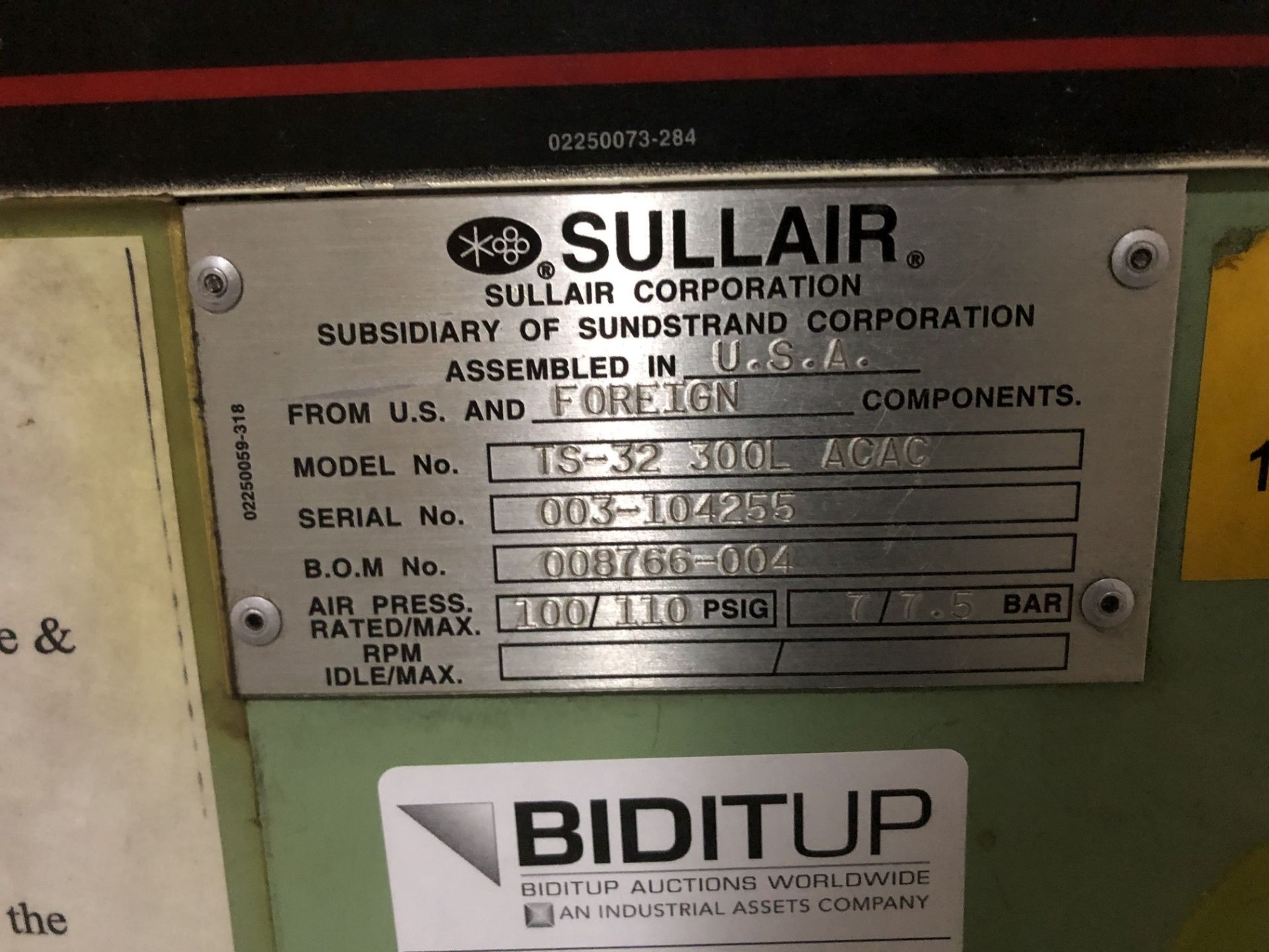 Sullair 300 HP Two-Stage Rotary Air Compressor, Model TS-32 300L ACAC, S/N 003-104255, (2) Sullair - Image 4 of 11