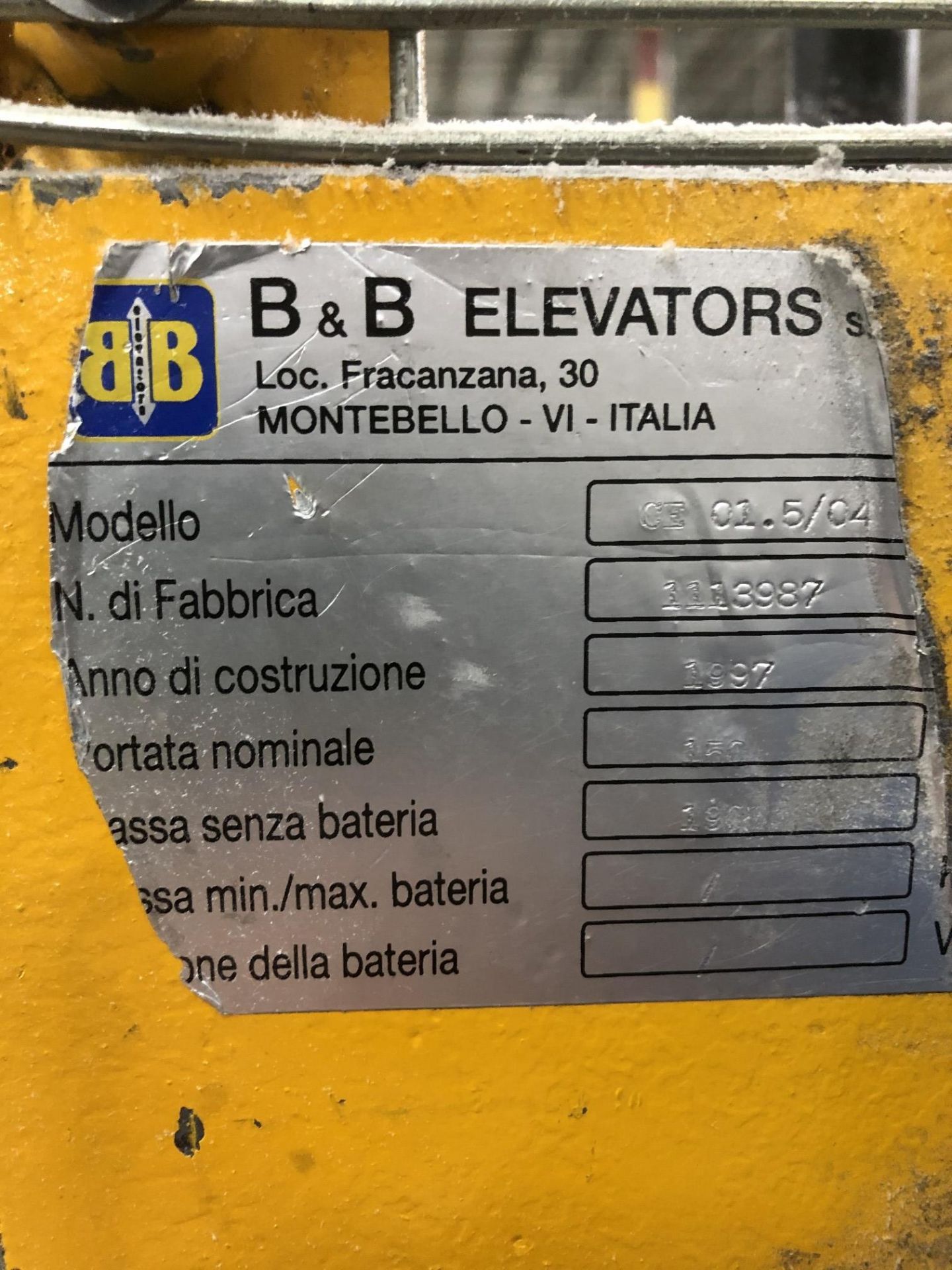 1997 B&B Elevators Chuck Lifter, Model CE 01.5/04, S/N 1113987 - Image 3 of 3