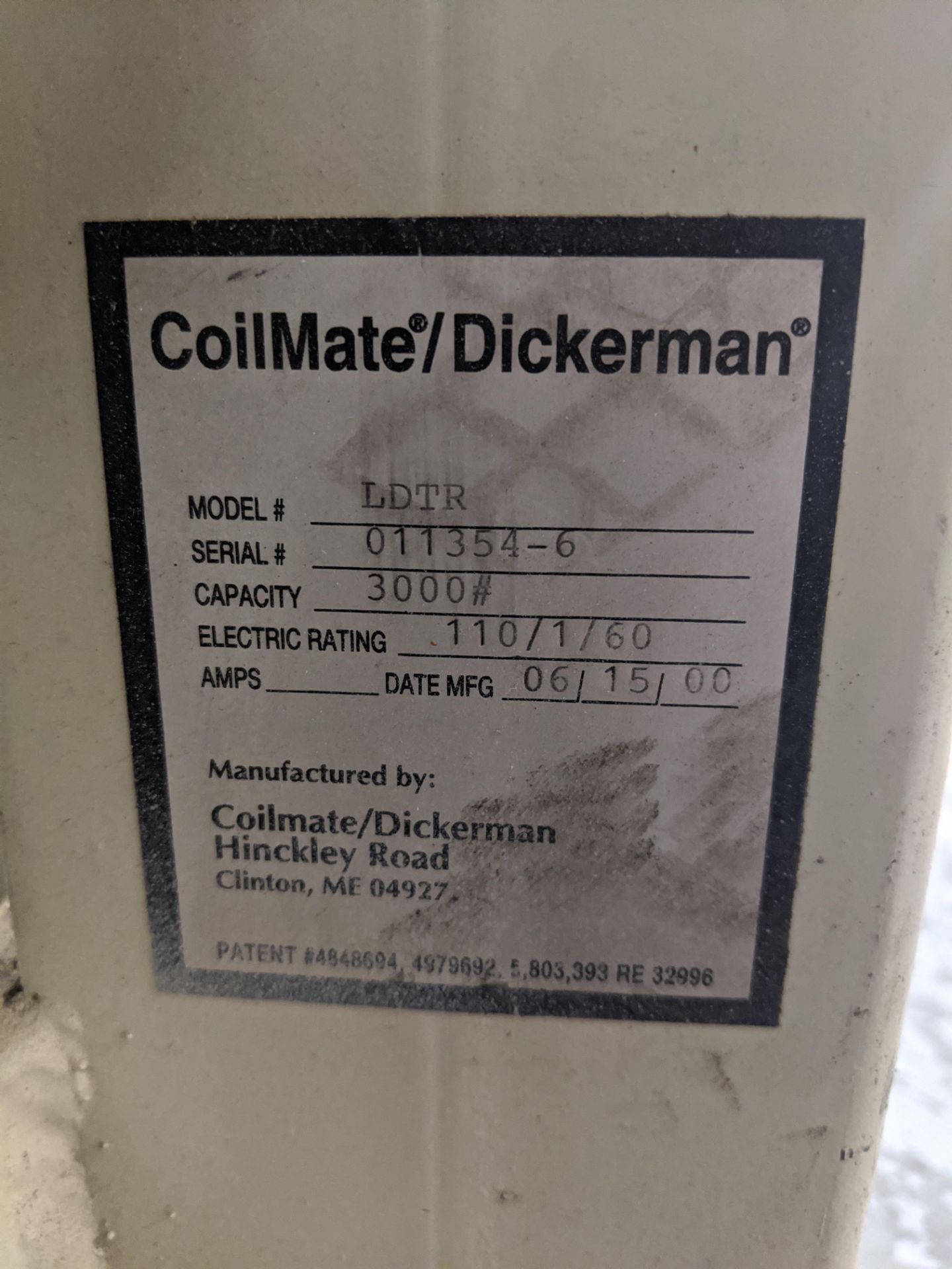 2000 Coilmate/Dickerman LDTR 3,000 Lb. Capacity DeCoiler, S/N: 011354-6 - Image 2 of 2