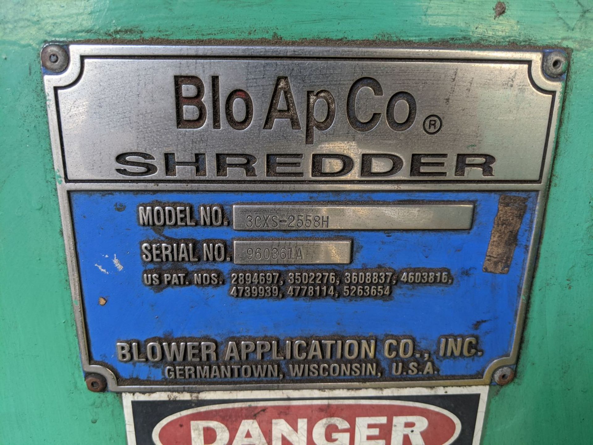 Blo Ap Co Mdl: 3CXS-2558H Floor Mounted Shredder, (Loc. Pico Rivera), S/N: 960361A - Image 7 of 7