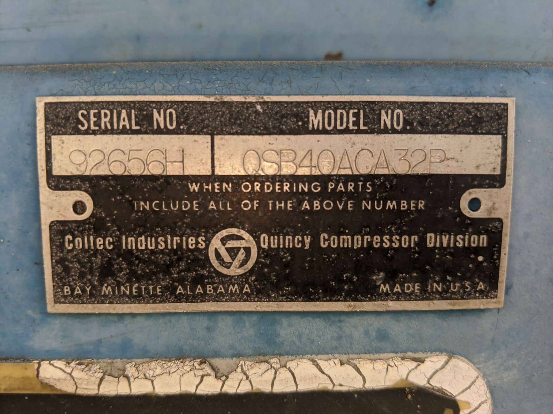 Quincy Compressor Mdl: QSB40ACA32P 40 HP Rotary Air Screw Compressor, (Loc. Santa Fe), S/N: 92656H - Image 4 of 4