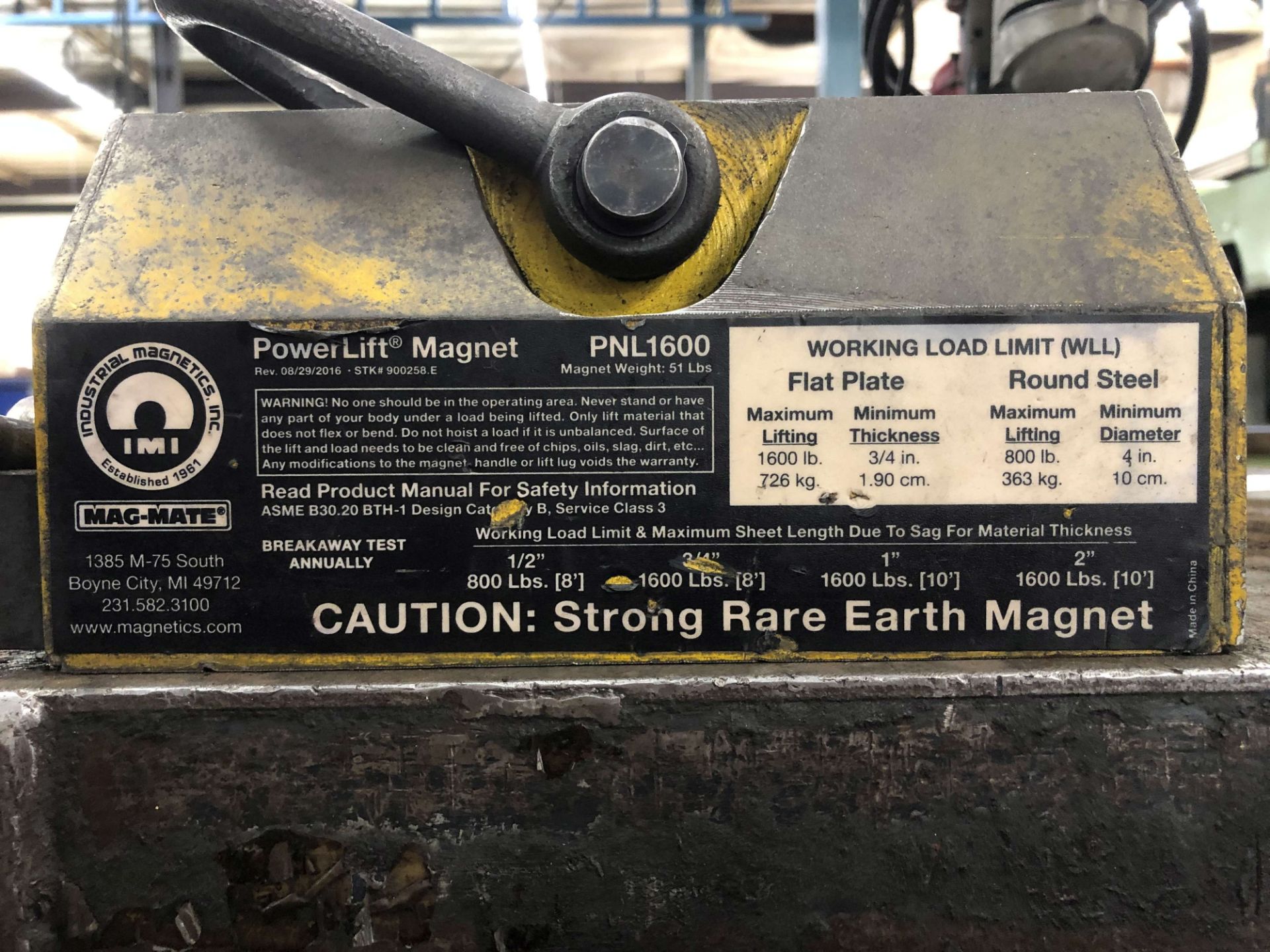 Mag-Mate PNL1600 Powerlift Magnet, Rated Lifting Capacity: 0-1,600 Lbs, Magnet Weight: 51 Lbs. - Image 2 of 3