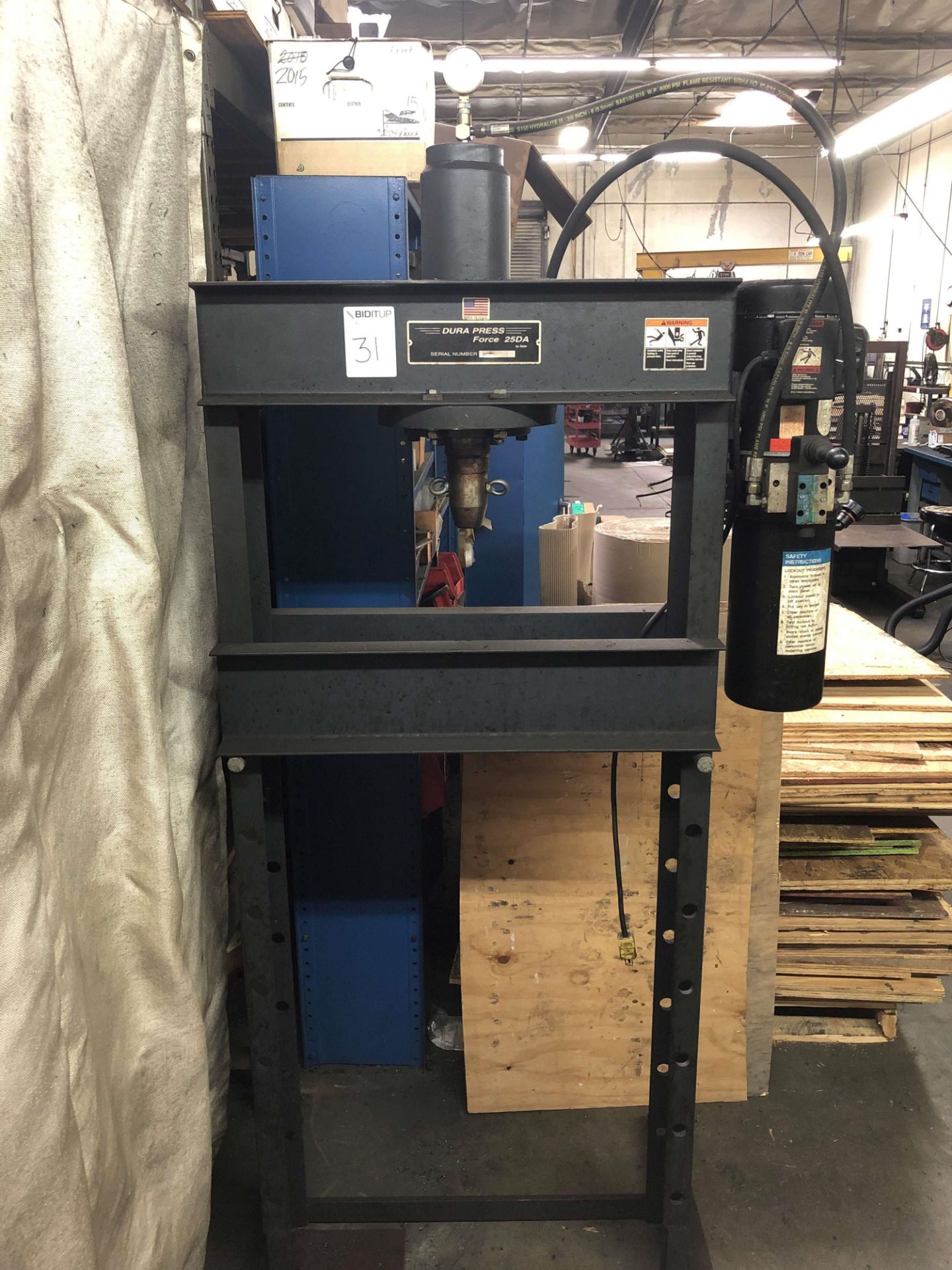 Dake 25 Ton H-Frame Hydraulic Press, Model Dura Press Force 25DA, 28" Width Between Uprights, S/N