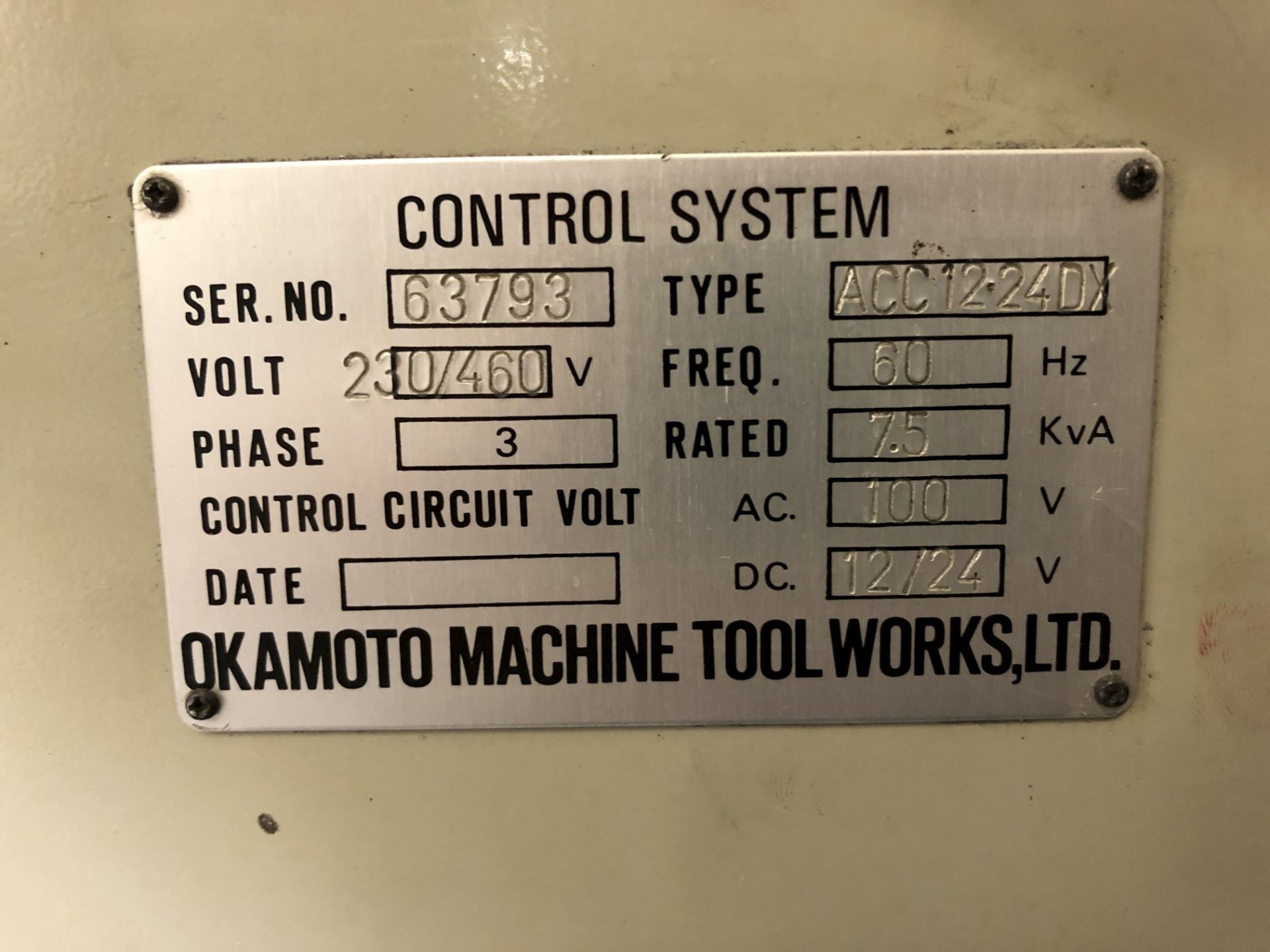 Okamoto ACC-12-24DX Surface Grinder, 12" x 24" Electro Magnetic Chuck, S/N 63793 (SPT #21) - Image 10 of 12