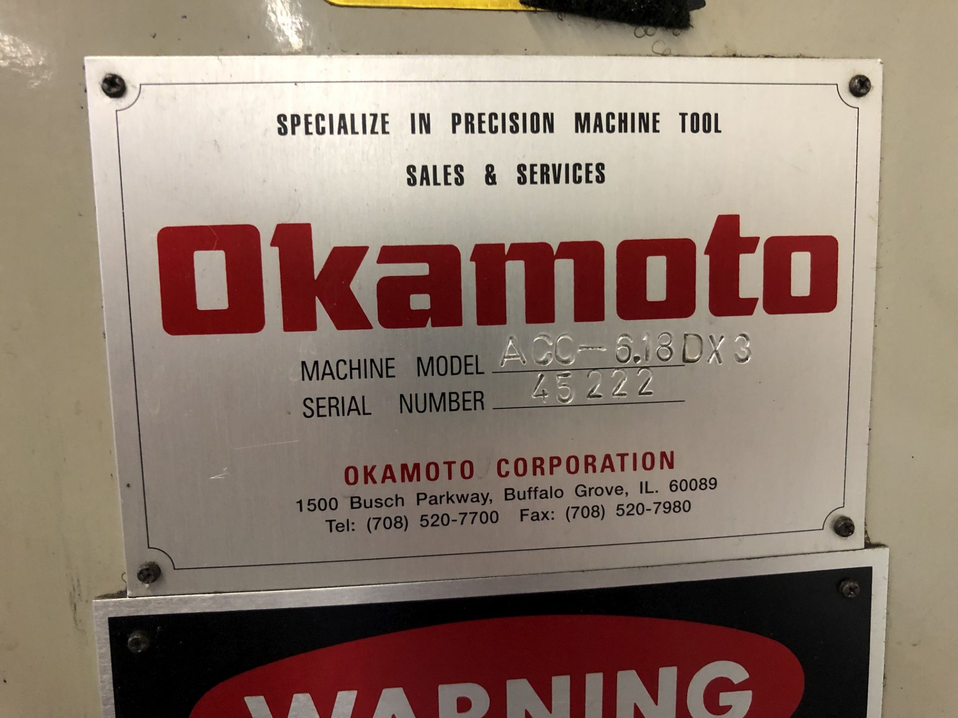 Okamoto ACC-6.18DX3 Surface Grinder, 6" x 18" Electro Magnetic Chuck, S/N 45222 (SPT #225) - Image 6 of 7