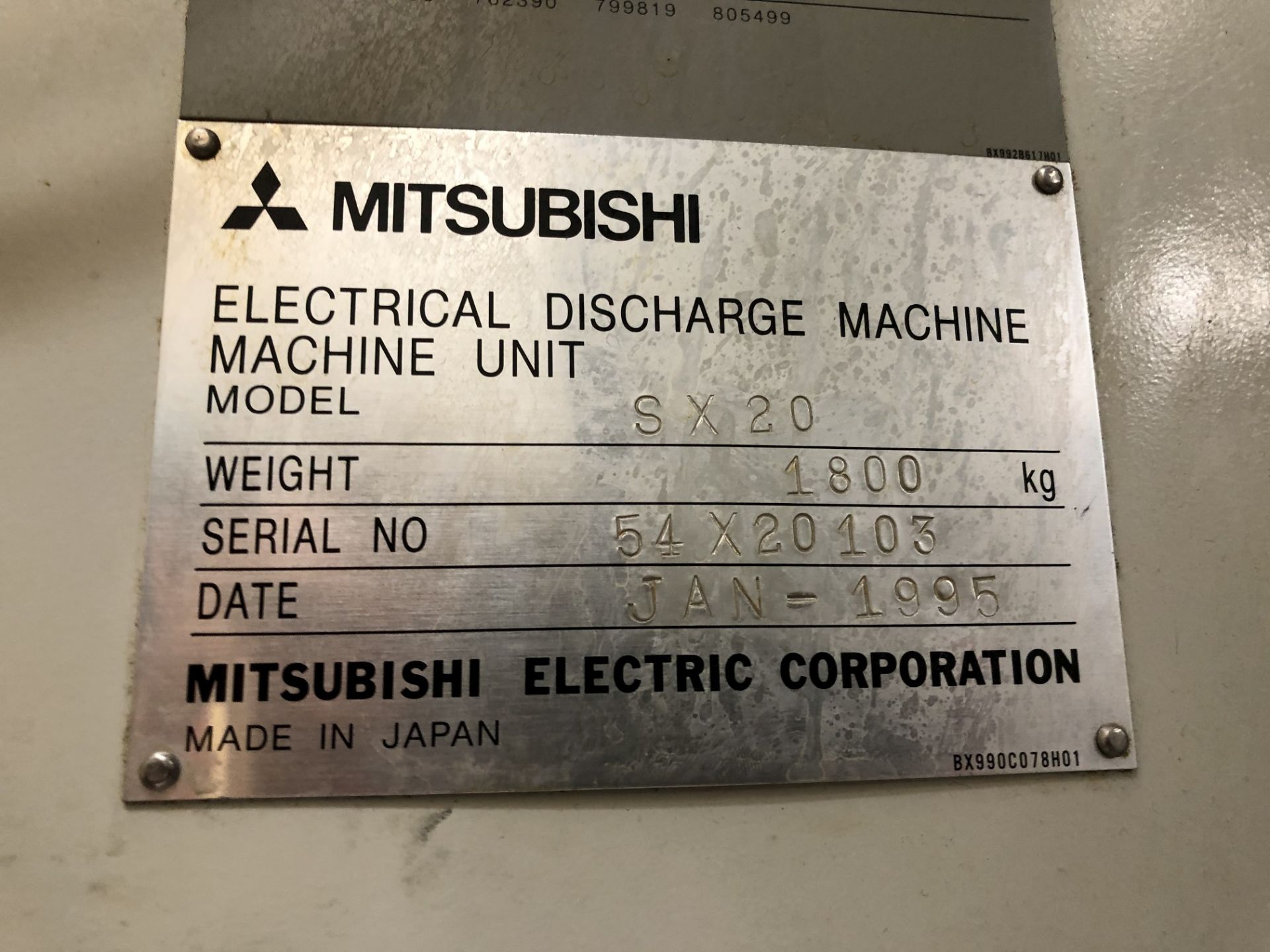 1995 Mitsubishi SX20 CNC Wire EDM, Mitsubishi Unit Cooler, Transformer, S/N 54X20101 (SPT #2) - Image 11 of 12