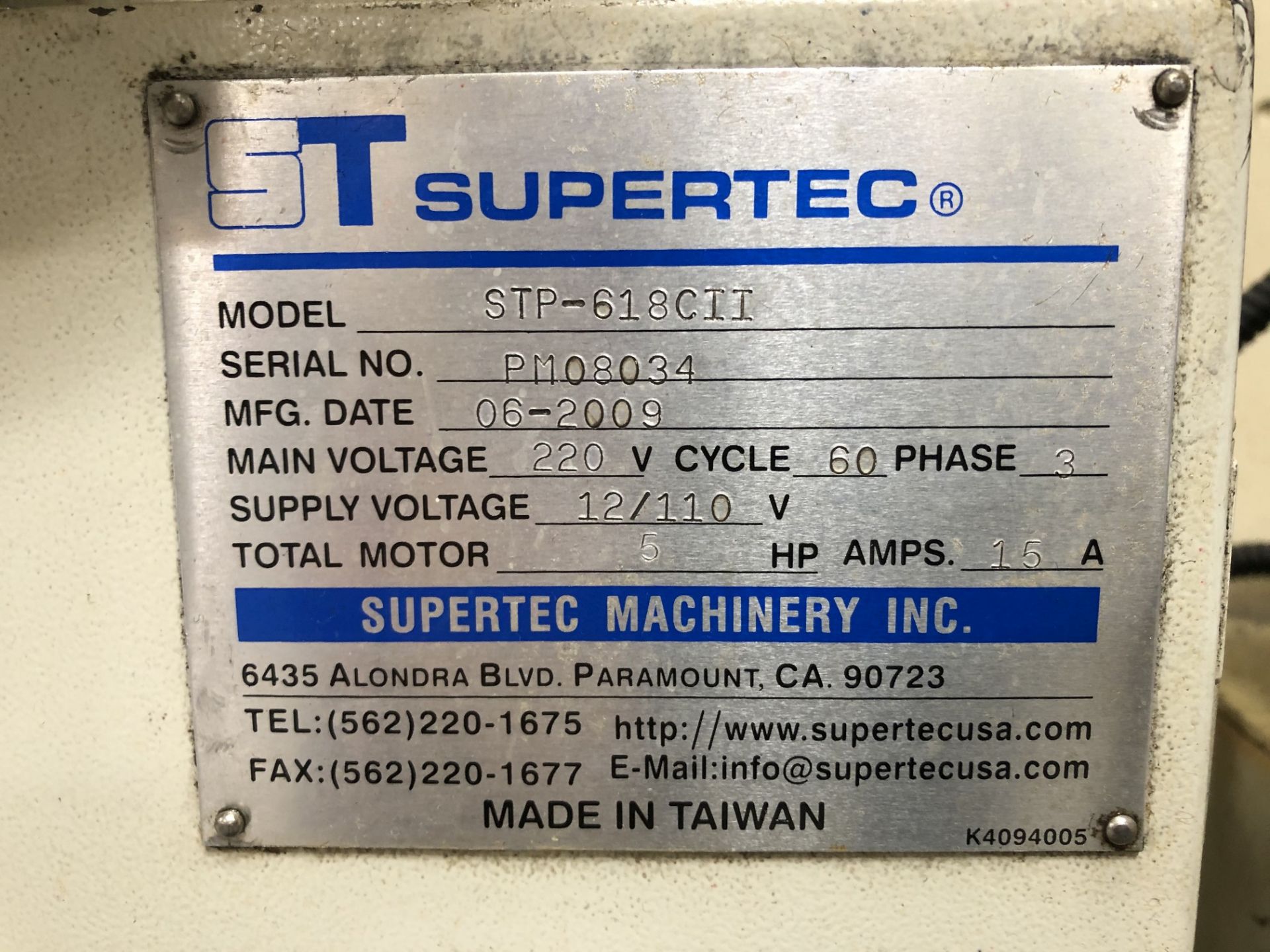 2009 Supertec STP-618CII Automatic Surface Grinder, 6" x 18" Electro Magnetic Chuck, PLC Control, - Image 7 of 8