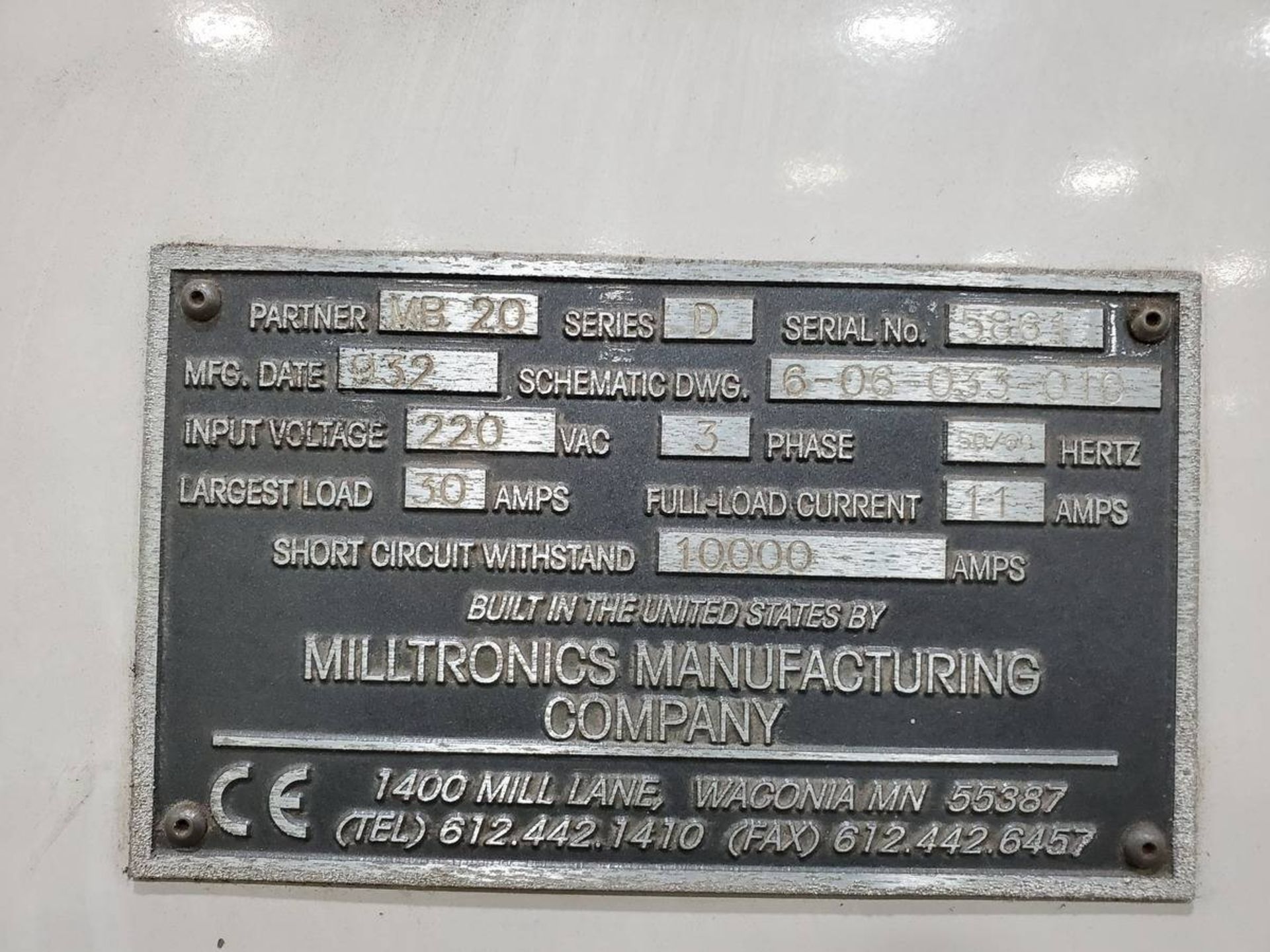 1993 Milltronics MB 20 CNC Vertical Milling Machine - Image 6 of 6