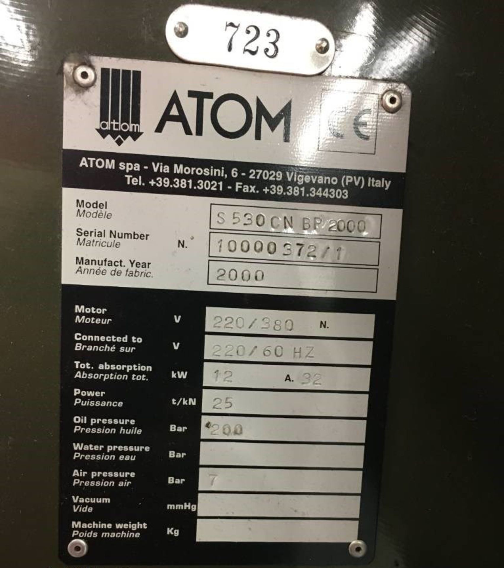 2000 Atom CNC 3 Axis Clicker Press With Automated Feed Table | 25 Ton x 65" x 19.7", Mdl: - Image 9 of 9