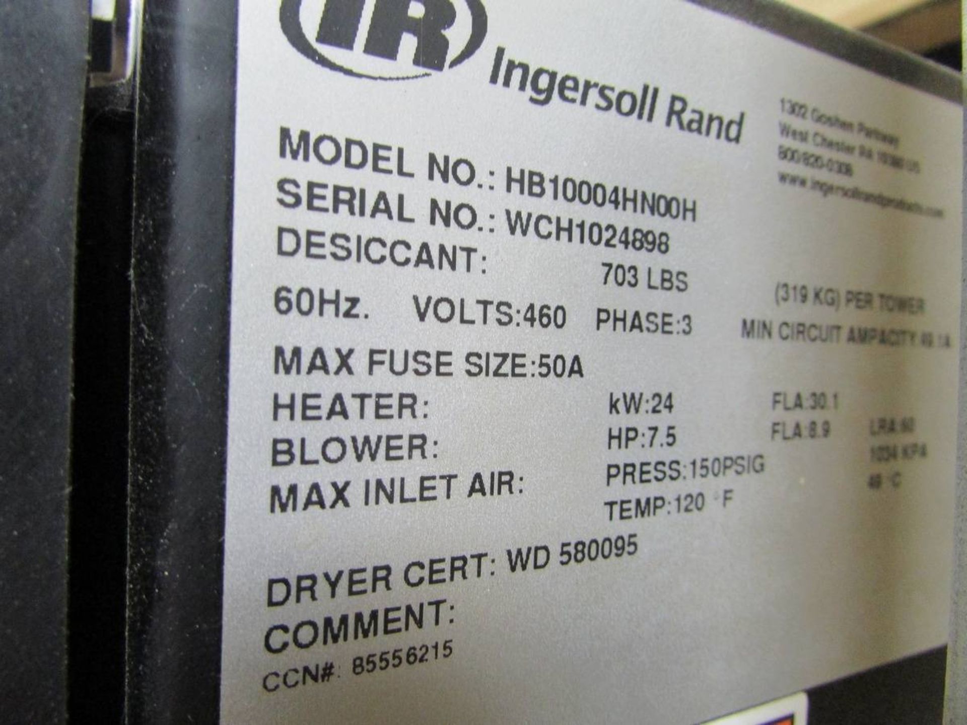 Ingersoll Rand HB10004HN00H Heated Blower Desiccant Air Dryer - Image 7 of 7