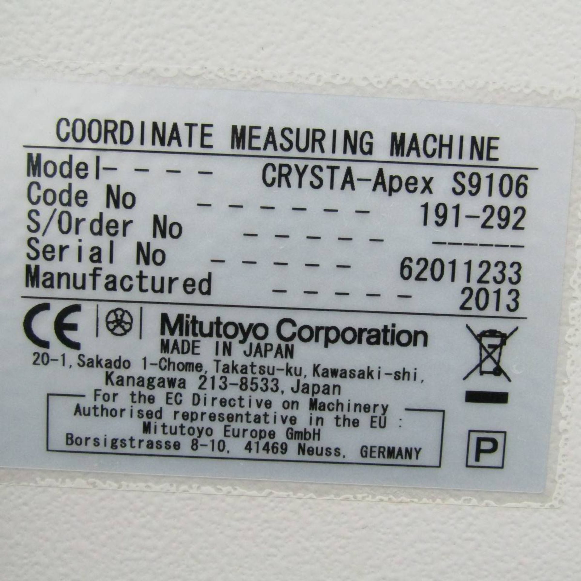 2013 Mitutoyo Crysta Apex S - S9106 Microcord CMM Machine - Image 6 of 6