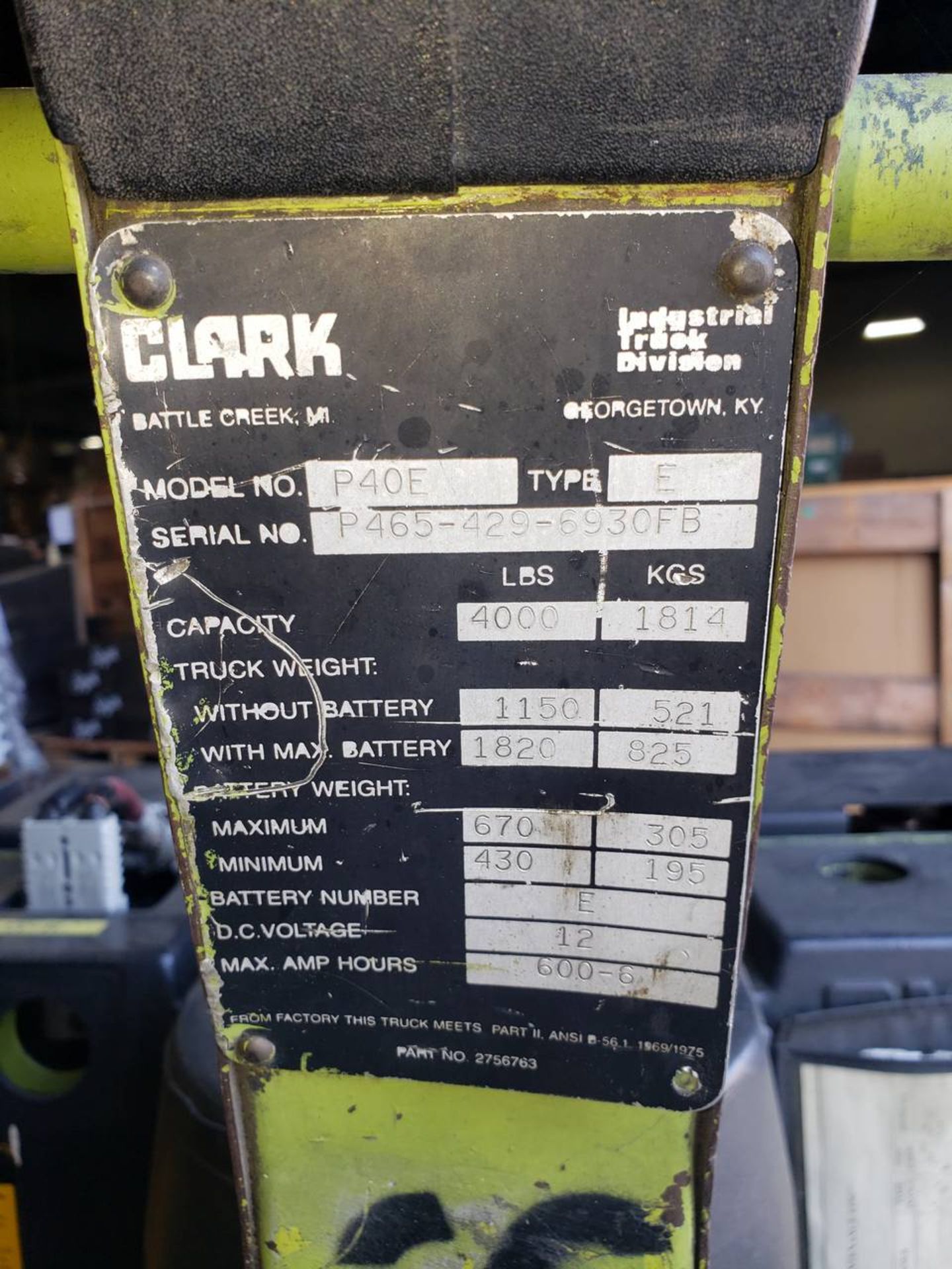 Clark P40E 12V Electric Pallet Jack 2 Ton Max Capacity, S/N P465-429-6930B - Image 5 of 5