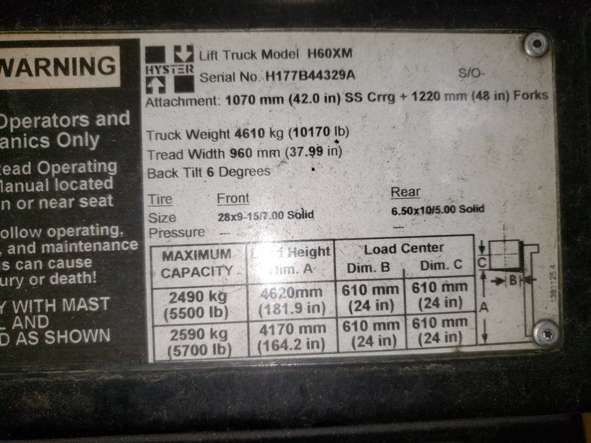 2003 Hyster H60XM 4Cyl., LPG Forklift, W/ Sideshift & Scale 6000Lb Capacity, 1442.7 Hrs, 42" Forks - Image 9 of 12