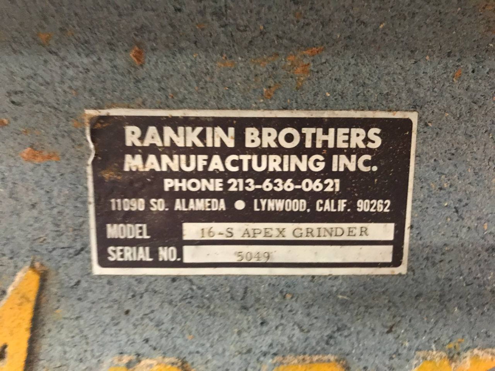 Rankin Bros. 16-S Apex 16" Pedestal Disc Grinder 1.5 hp, 208-230/460V, 5.2-4.8/2.4A 3PH, 1725 rpm - Image 4 of 4