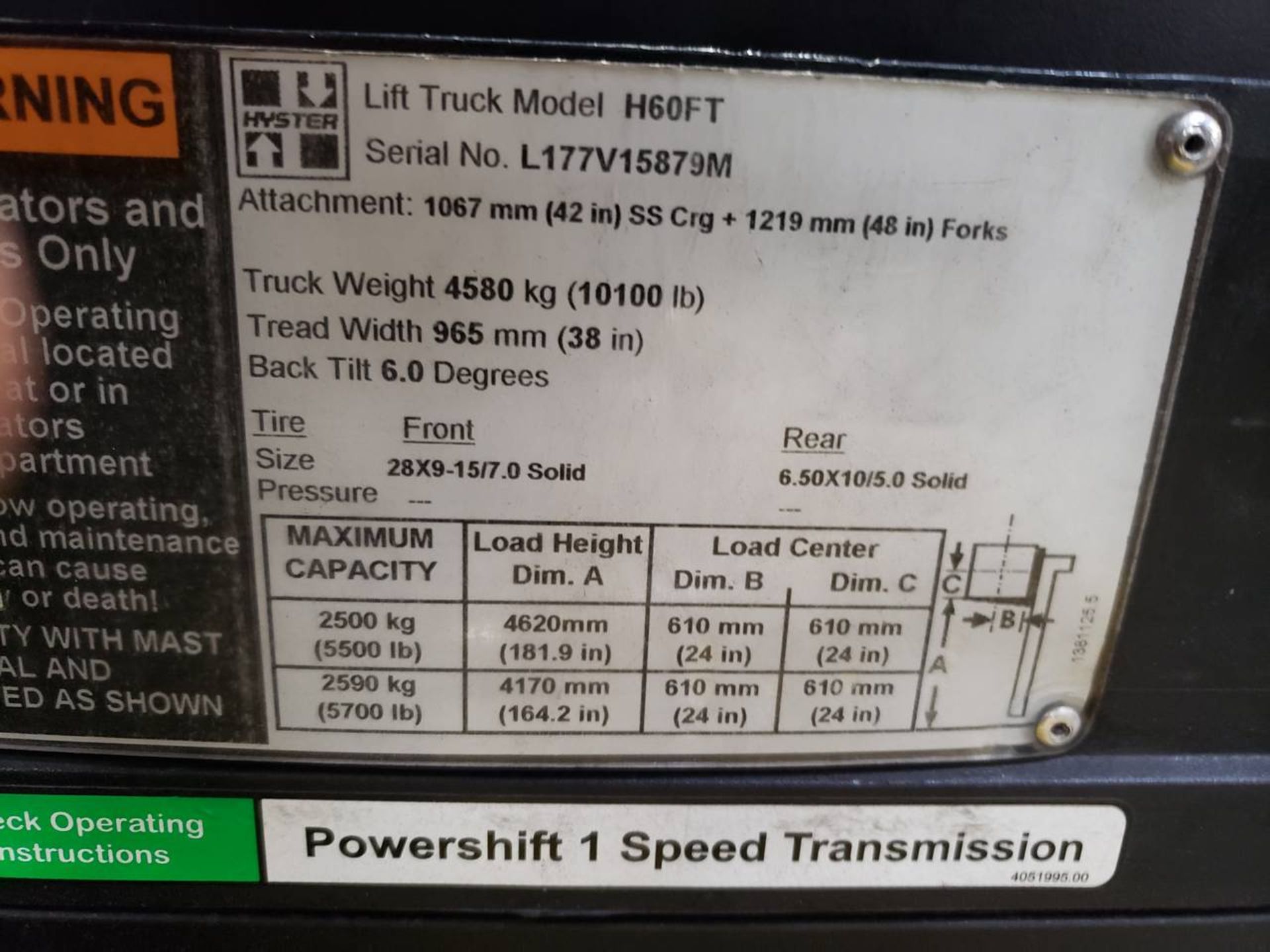 2014 Hyster H60FT 4Cyl., LPG Forklift, W/ Sideshift 6000Lb Capacity, 3748 Hrs, 48" Forks S/N - Image 8 of 9