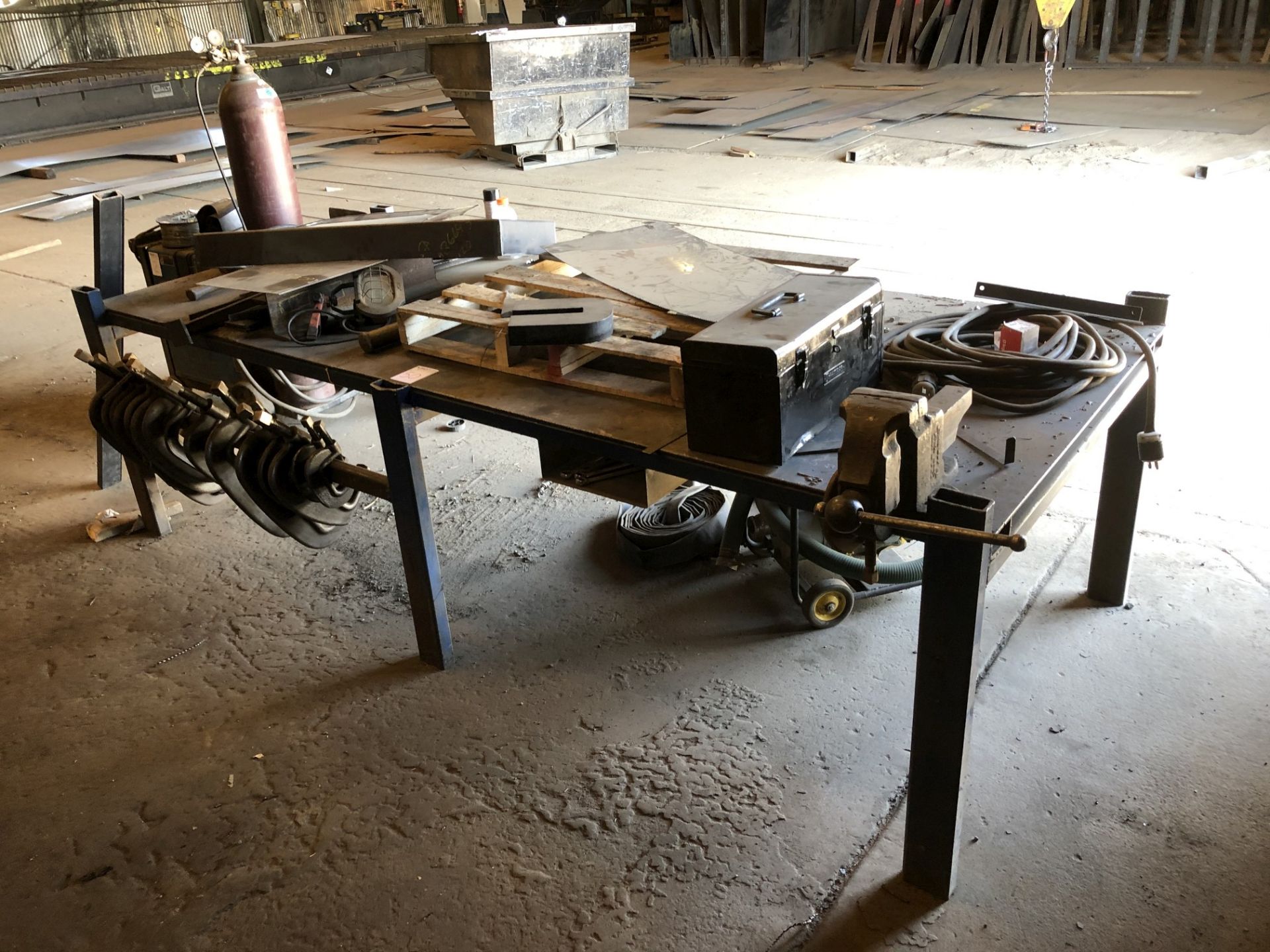 10' x 4' Metal Table w/ 5" Vise; Comes w/ Assorted C-Clamps [Located at 8830 Vineyard Avenue, Rancho