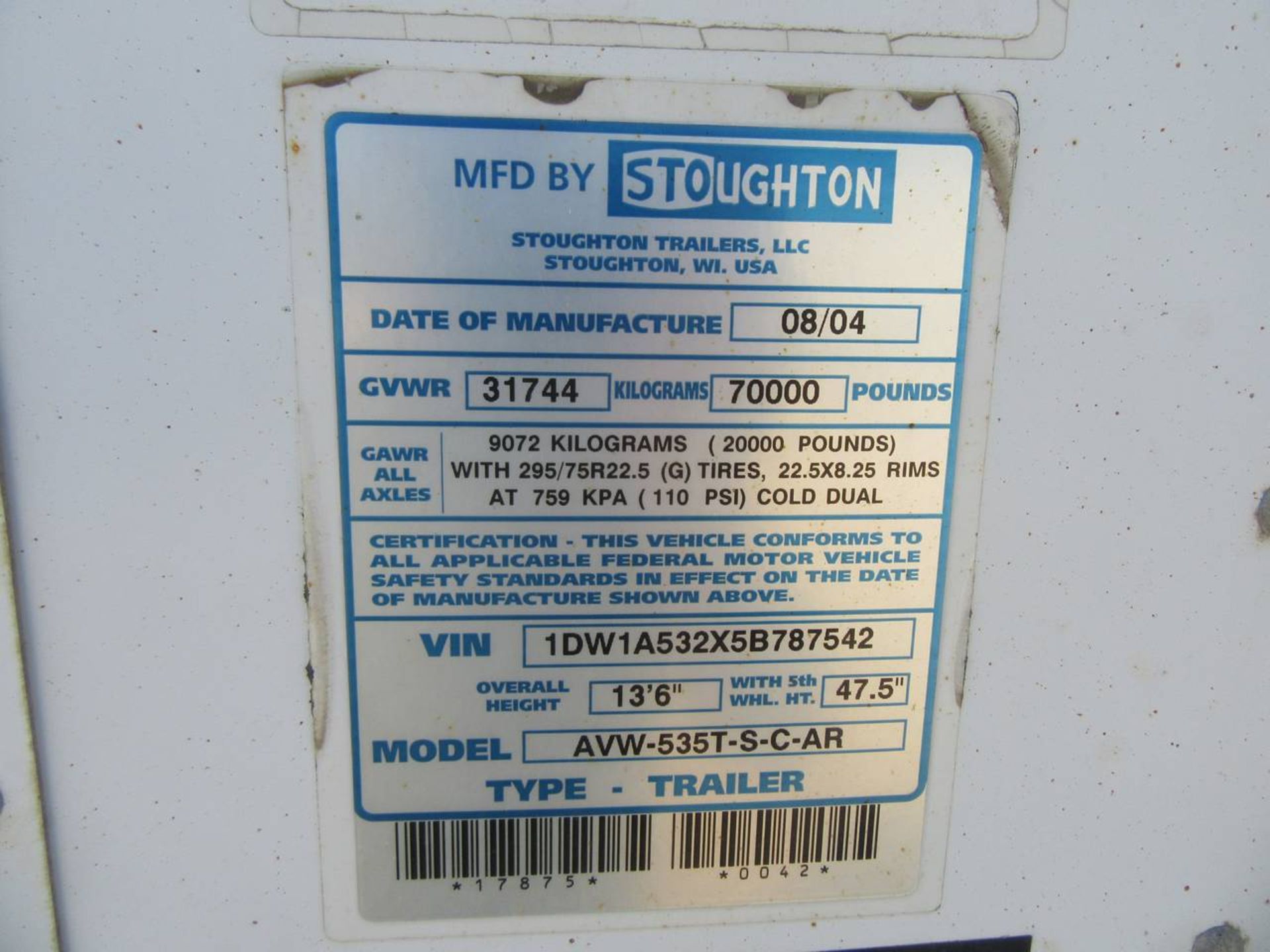 2005 Stoughton AVW-535T-S-C-AR 53' Dry Box Van Trailer - Image 3 of 6
