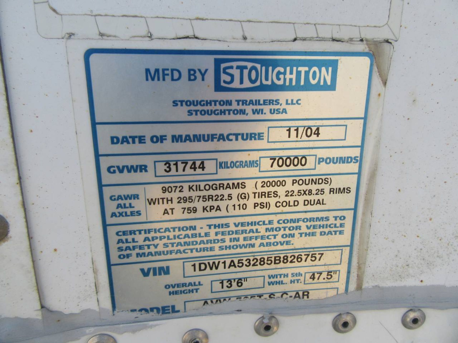 2005 Stoughton AVW-535T-S-C-AR 53' Dry Box Van Trailer - Image 3 of 6