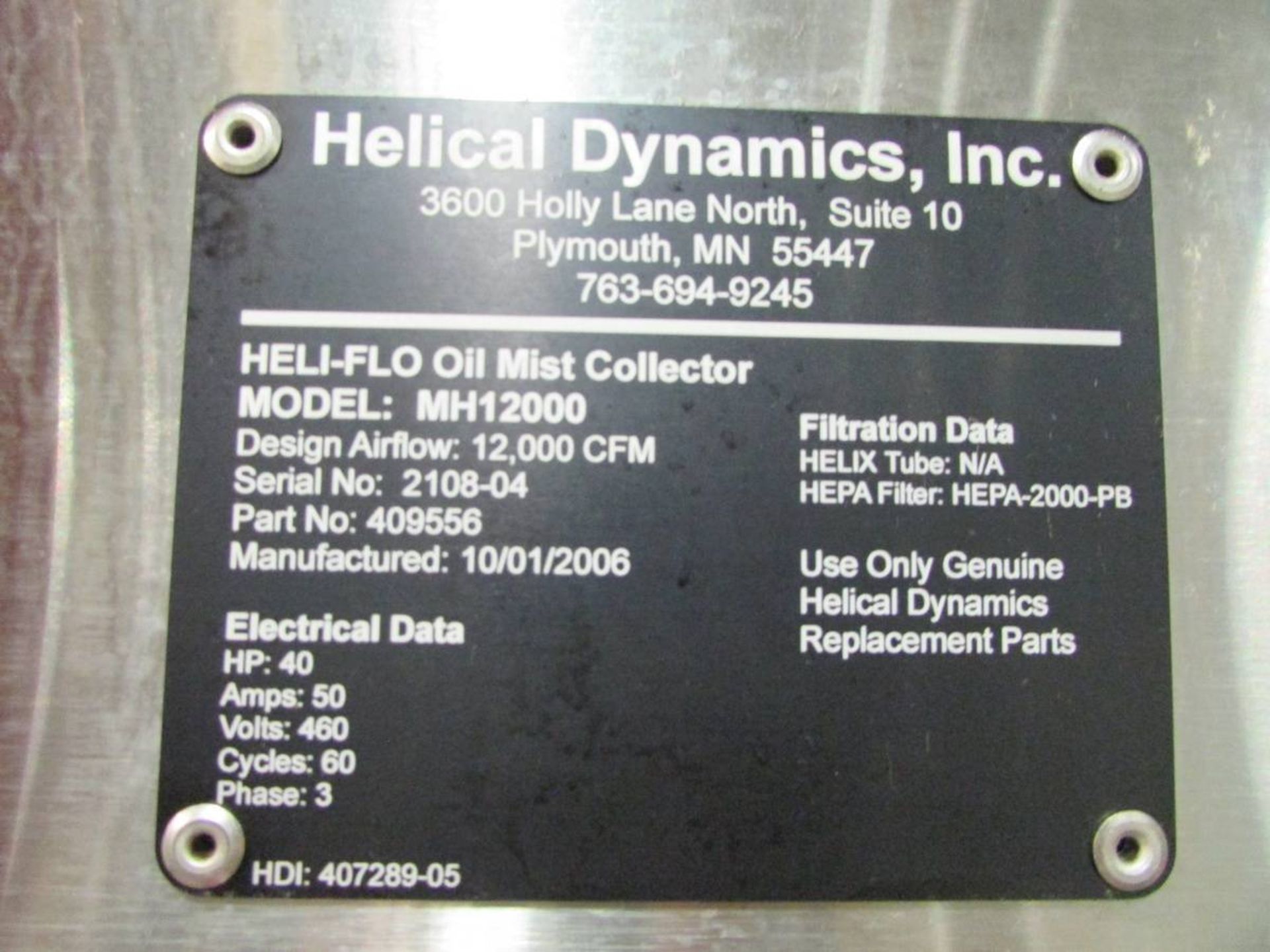 2006 Helical Dynamics MH12000 Oil Mist Collector - Image 6 of 6