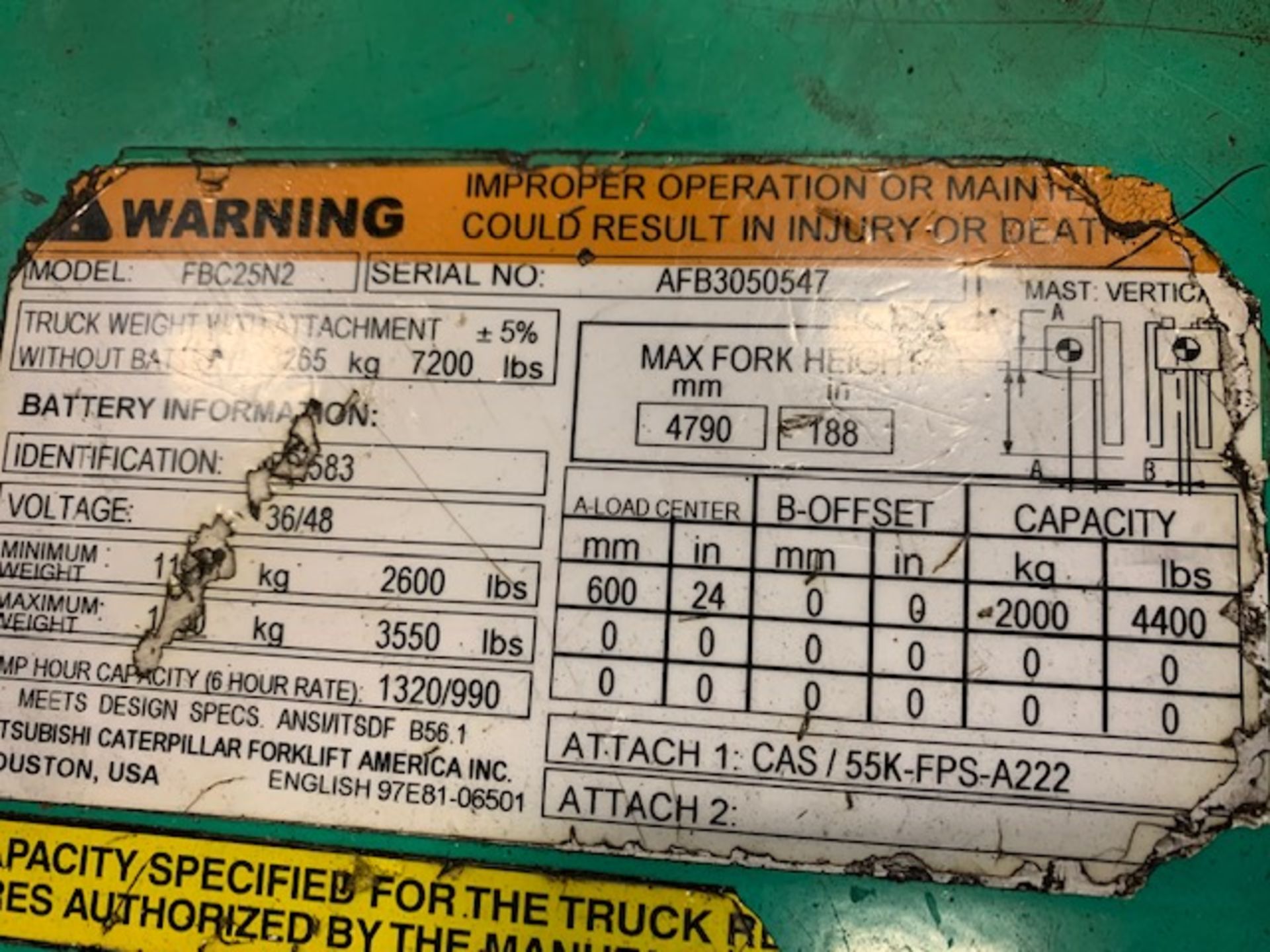 2016 Mitsubishi FBC25N2 Forklift - Image 4 of 4