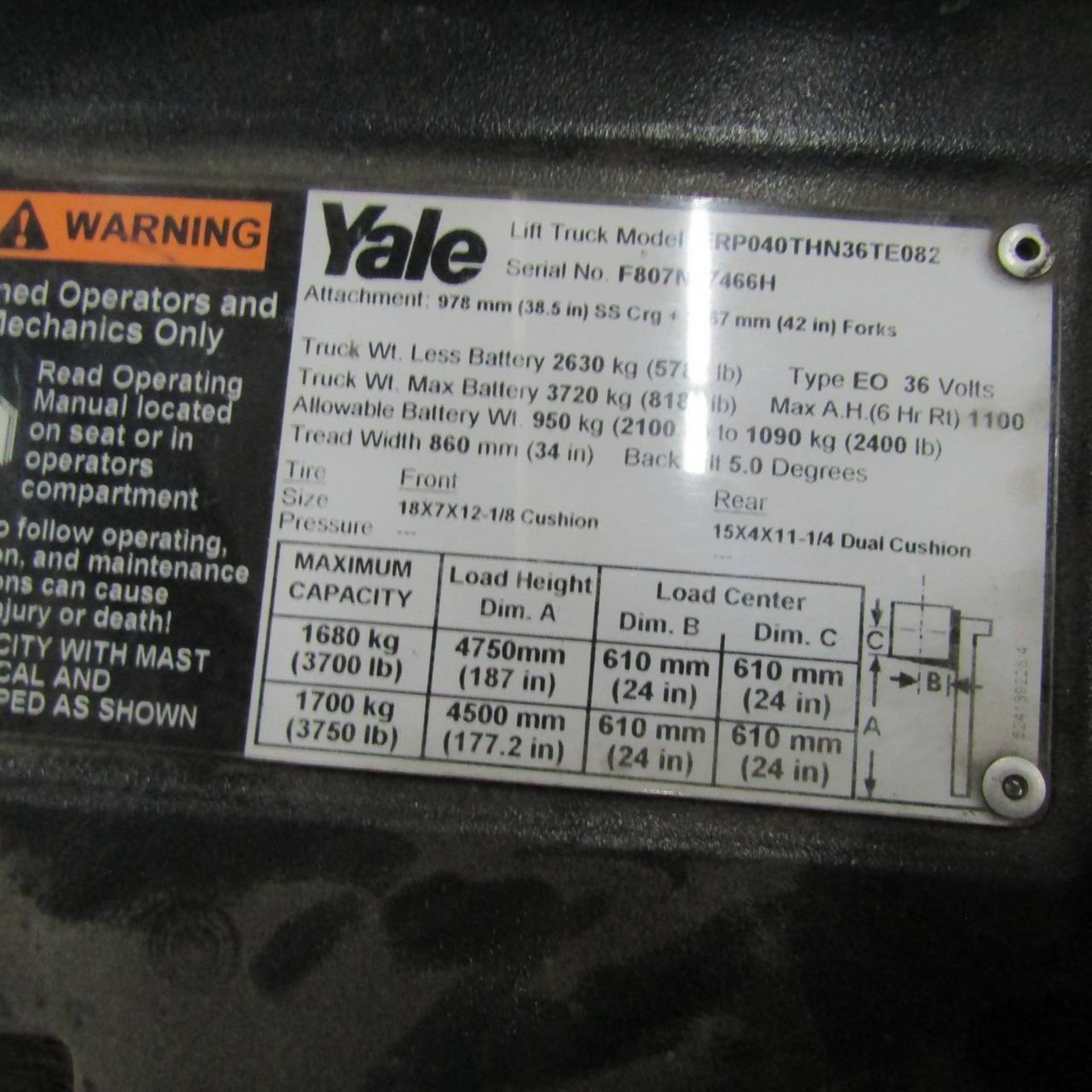 2009 Yale ERP040THN36TE082 Electric Fork Lift - Image 5 of 5