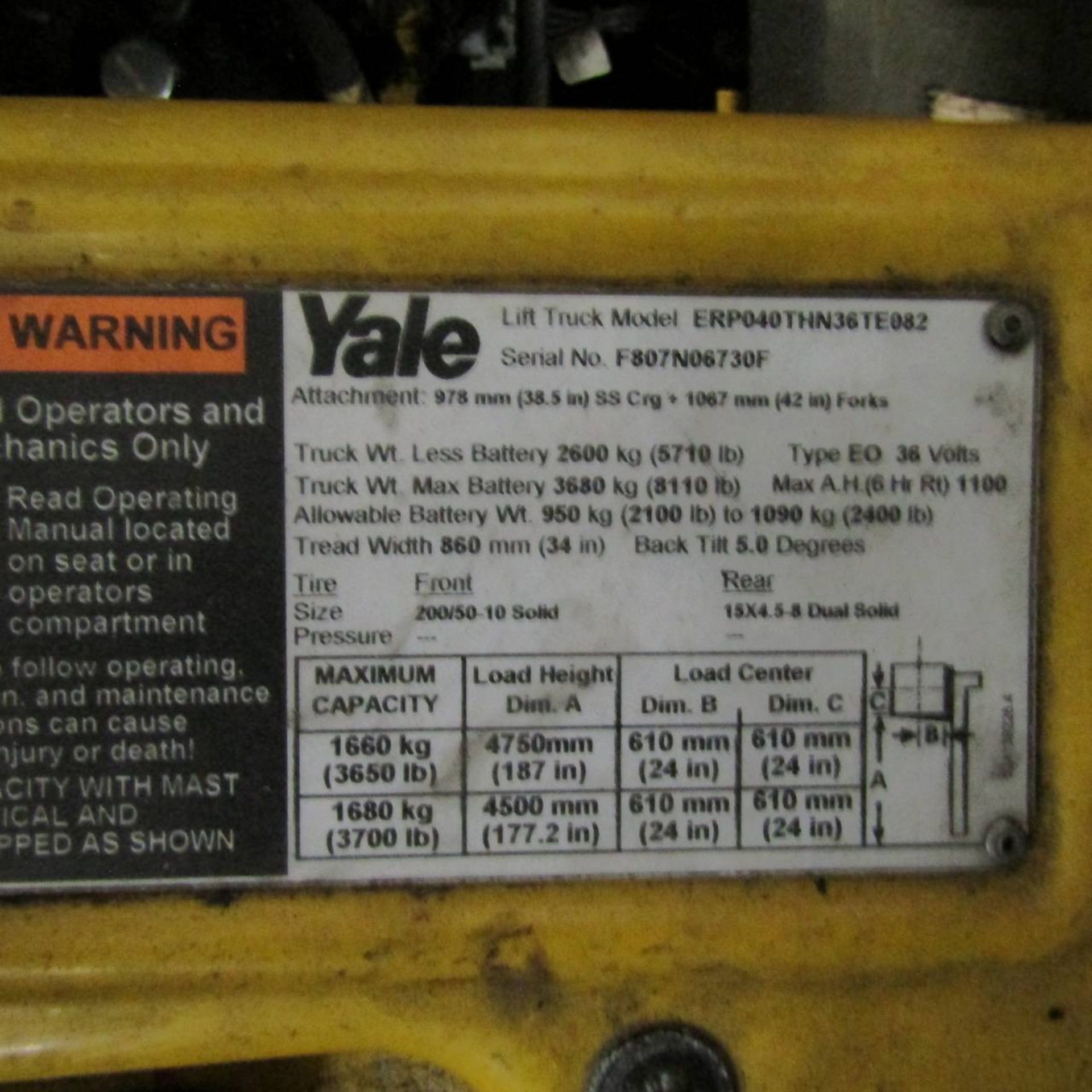 2008 Yale ERP040THN36TE082 Electric Fork Lift