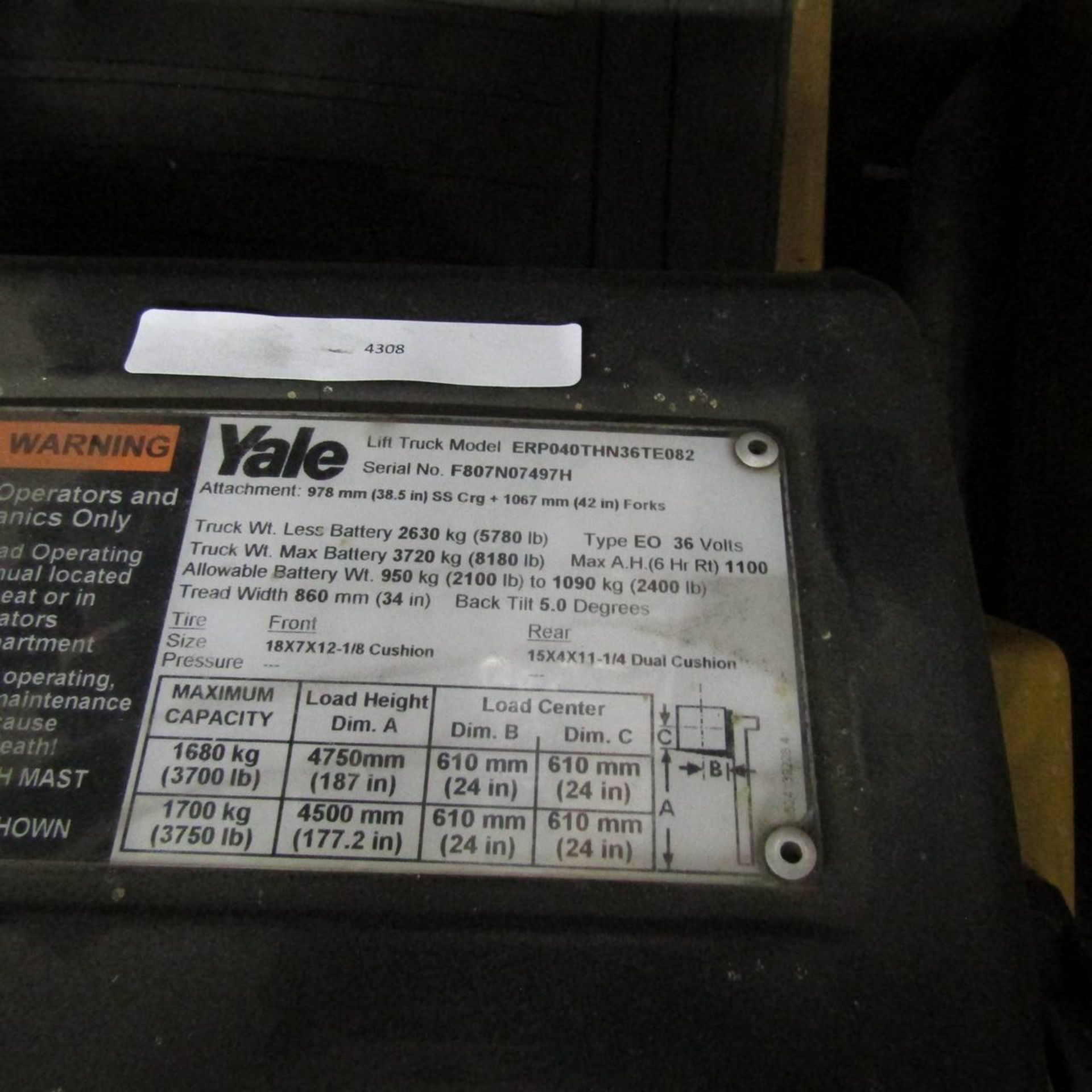 2009 Yale ERP040THN36TE082 Electric Fork Lift