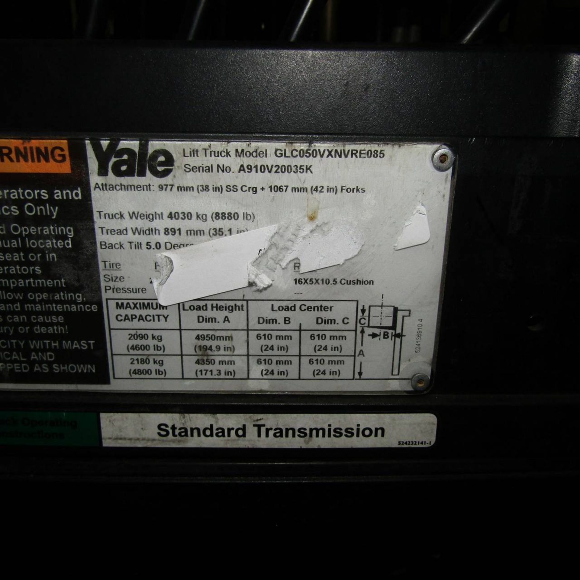 2012 Yale GLC050VXNRE085 Propane Fork Lift - Image 4 of 4