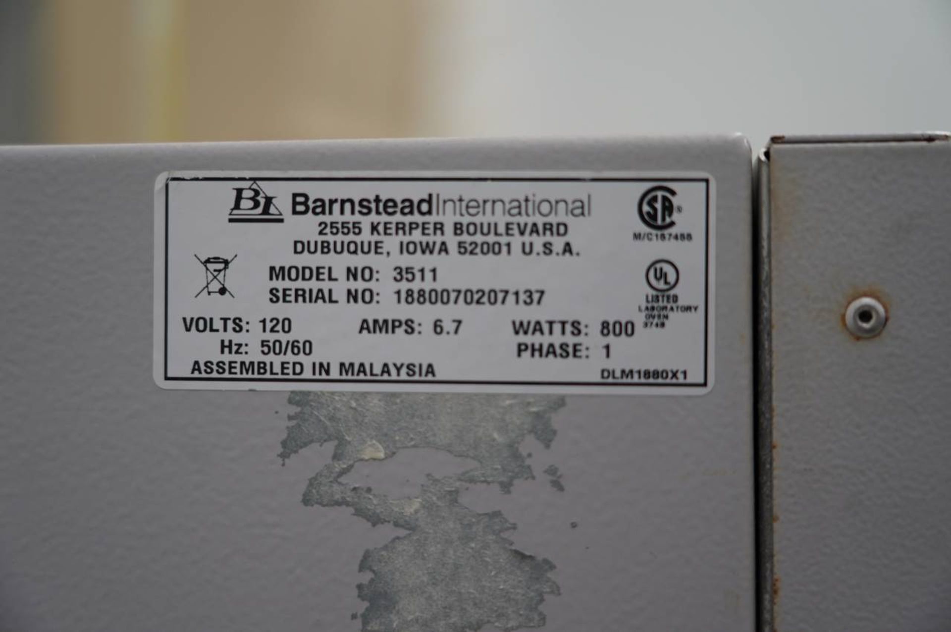 Barnstead International 3511-1Q Gravity Convection L-C Oven - Image 4 of 4