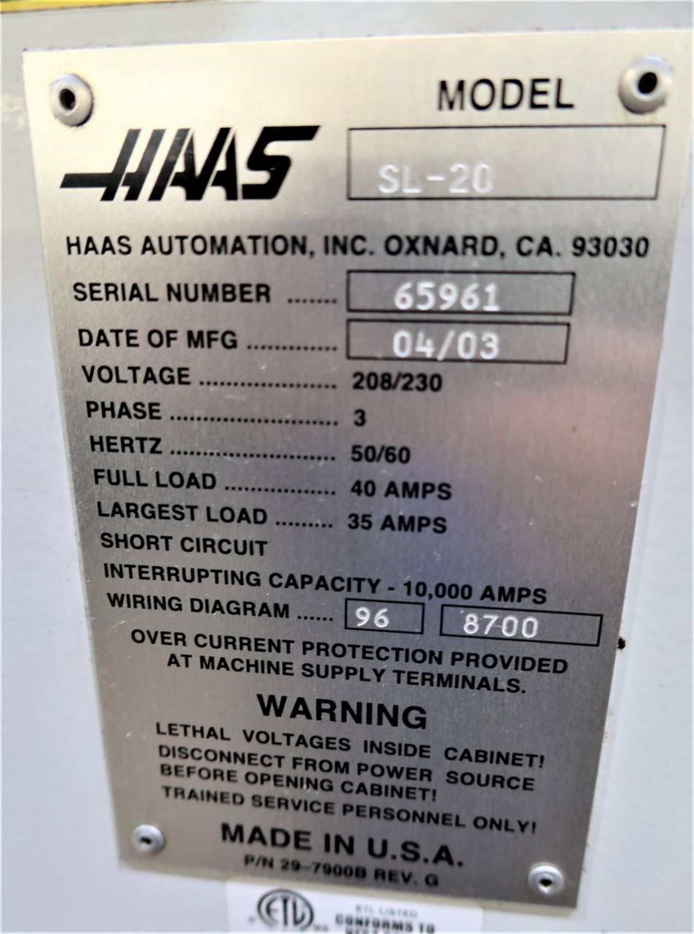 2003 Haas SL-20 CNC Lathe - Image 8 of 8