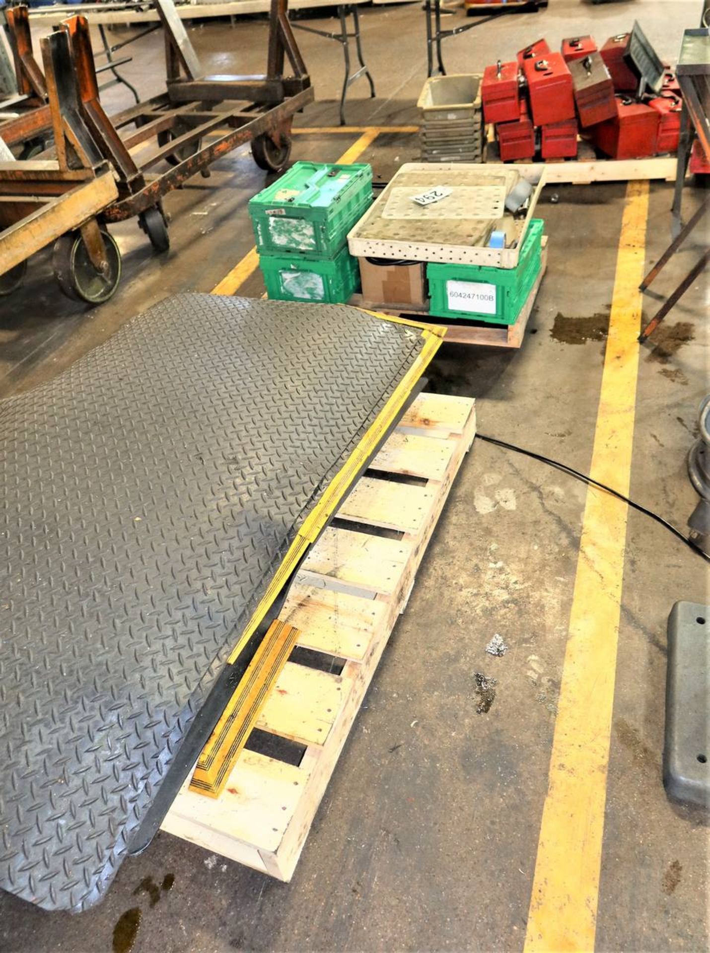 (4) Pallets With Mats, Bins, And Toolboxes