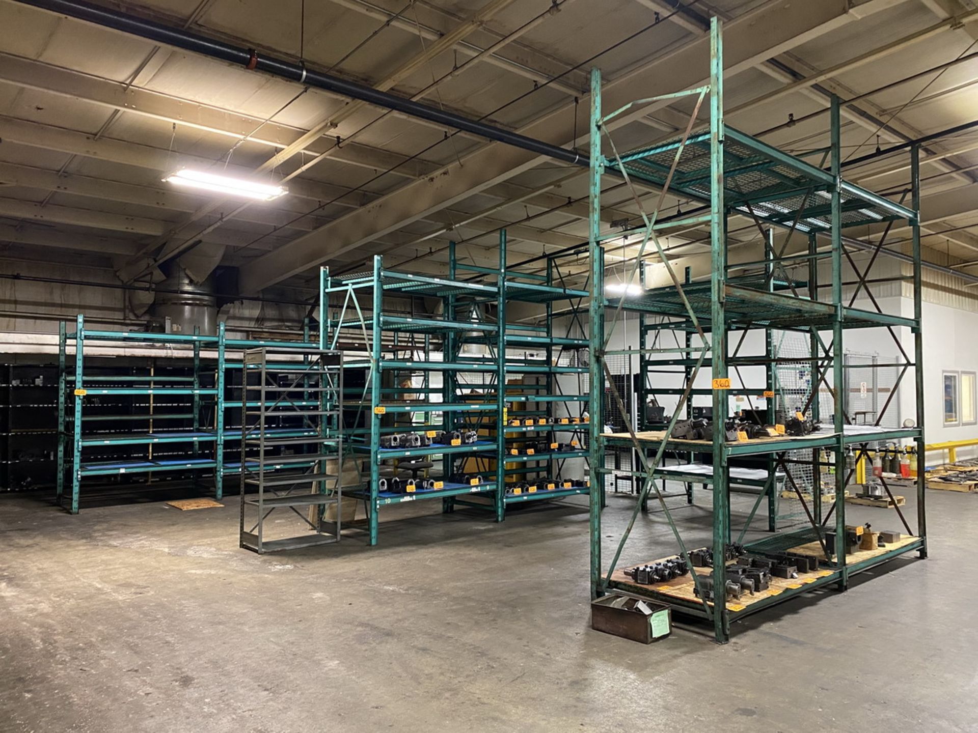 8 Sections of Various Sized Pallet Racking w/ 72'' Crossbeams and Wire Decking