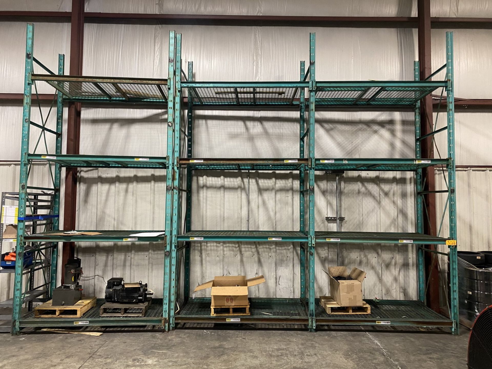 13 Sections of Various Sized Pallet Racking w/ 72'' Crossbeams and Wire Decking