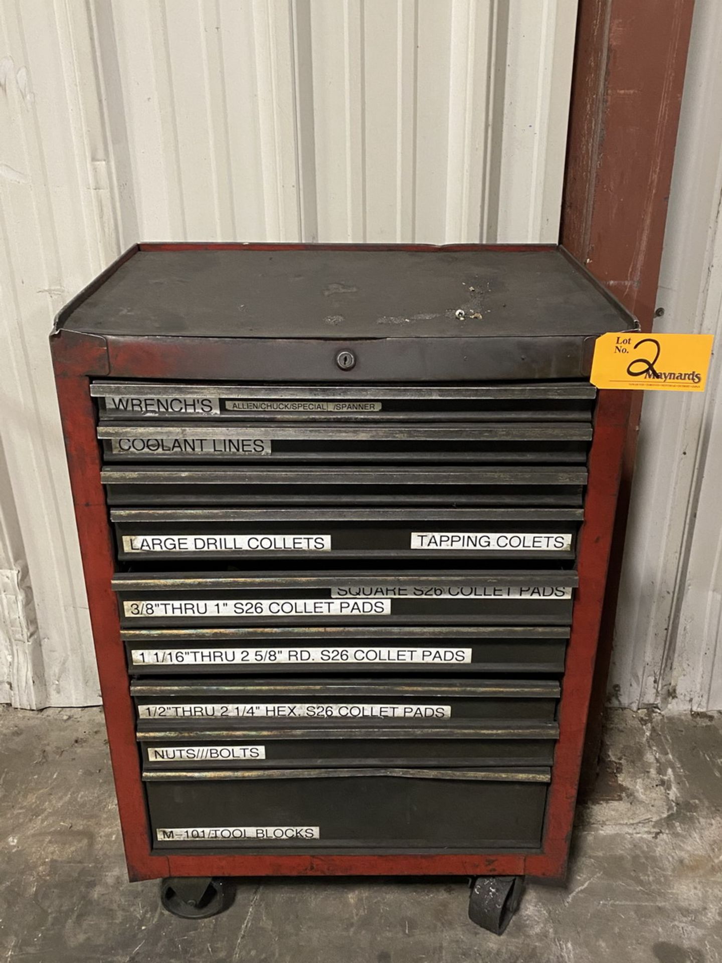 9-Drawer Rolling Toolbox 18'' x 27'' 40'' w/ contents of Assorted Wrenches, Nuts, Bolts