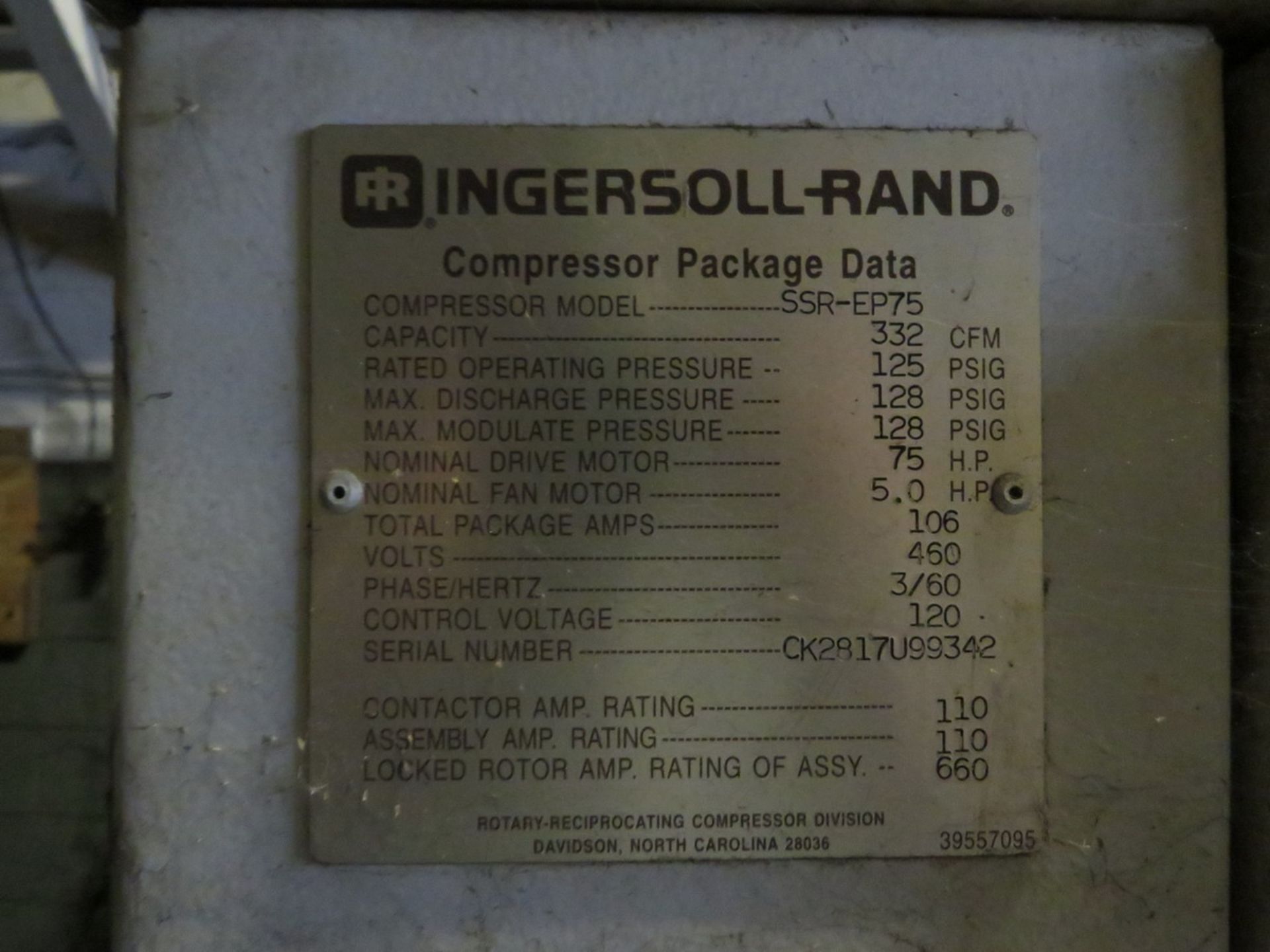 Ingersoll Rand SSR-EP75 75 HP Air Compressor [Loc: Church Hill] - Image 4 of 4