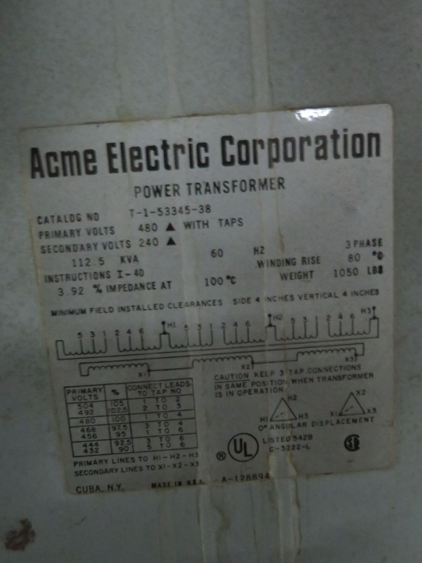 Acme Dry Style Transformer 8' X 5' [Loc: Dresden] - Image 2 of 2
