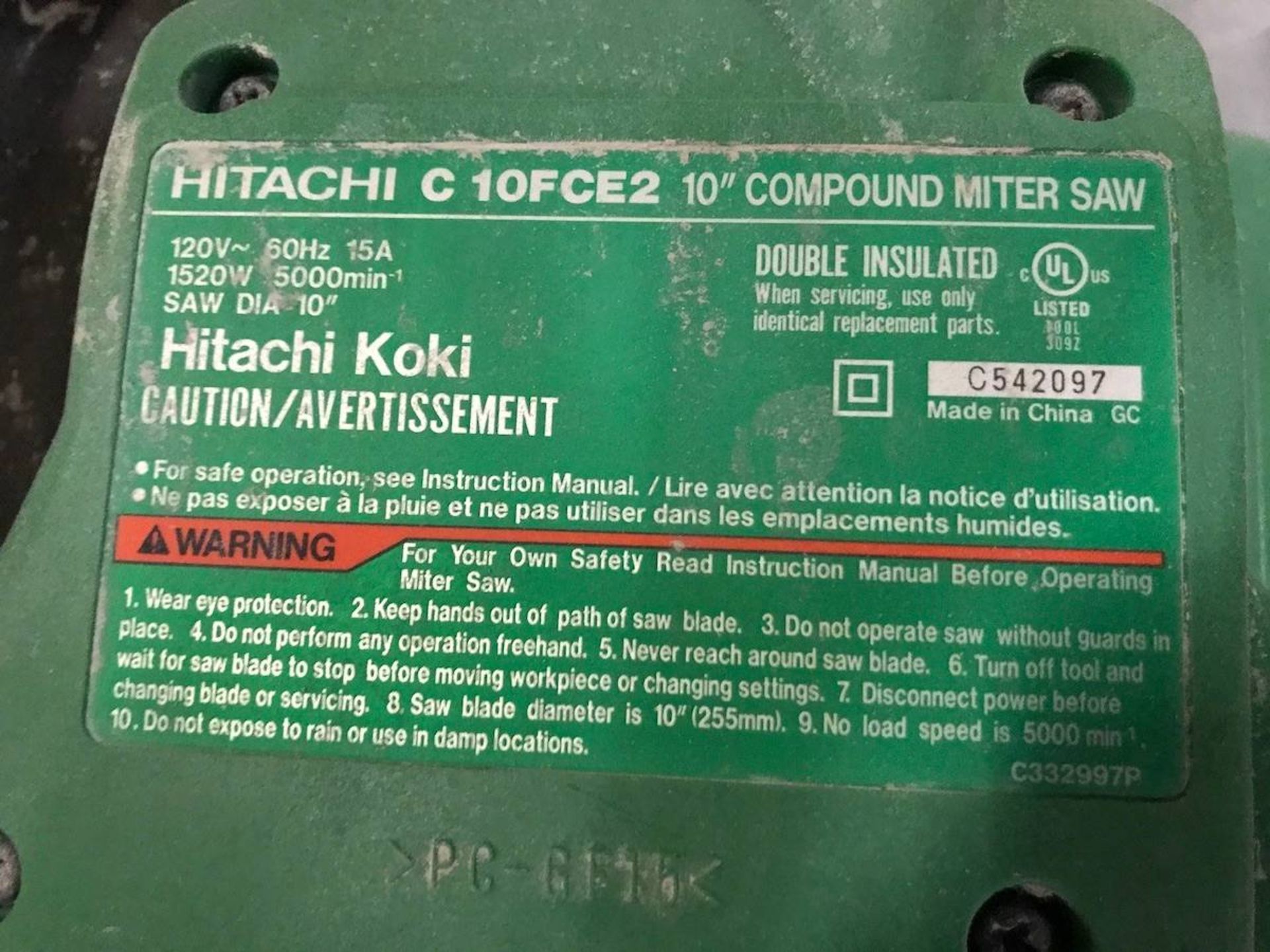 Hitachi C10FCE2 10" Compound Miter Saw - Image 3 of 4