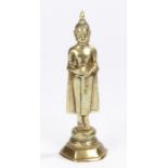 Thailand brass buddha, standing high on a plinth base, 16cm high