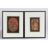 Pair of Indian school portraits, the first of a courting couple, 15cm x 20cm, the second with a