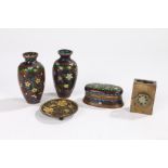 Chinese objects, to include a pair of vases with flower decoration, 10cm high, together with a match