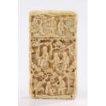 Chinese Canton ivory carved card case, Qing dynasty, 19th Century, carved with figures, trees and