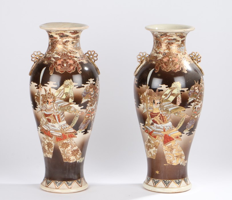 Japanese Satsuma vase, decorated with figural panels and red borders highlighted with gilt