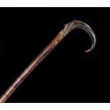 19th Century horn handled walking stick, possibly Rhinoceros horn, the arched horn handle above a