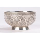 Chinese silver bowl, possibly Wang Hing for Tiffany & Co, with figural and leaf panels to the