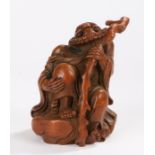 Chinese carved bamboo figure, of a bearded man holding a staff, 16cm high