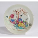 Chinese porcelain saucer dish, Qianlong, with four figures under a tree in burnt red colour, 12cm