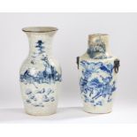 Chinese porcelain vase, Qing dynasty, with a figural scene by a deer in blue with a crackle glaze