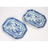 Pair of Chinese dishes, in blue and white decorated with a hoho bird and fence, 29cm wide, (2)One