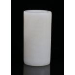 Chinese cylindrical brush pot, celadon hardstone of plain form, 10.5cm highOverall good order